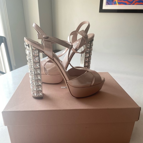 Miu Miu High Healed Sandal with Crystal Detailed Heal - Picture 2 of 7